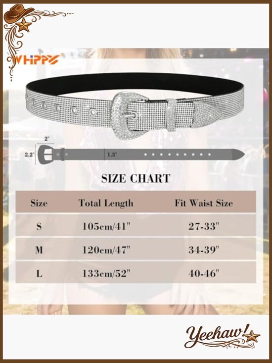 Rhinestone Bling Belt for Women - Shiny Crystal Disco Waist Belt for Jeans Pants